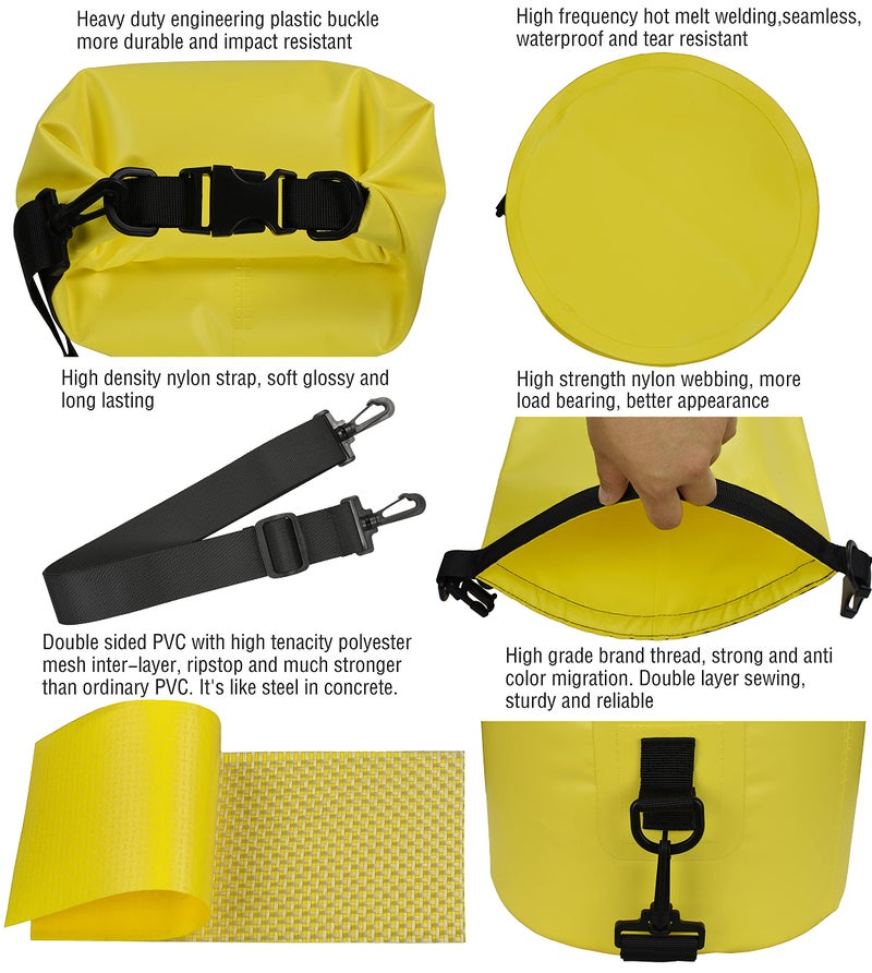 MARCHWAY Floating Waterproof Dry Bag Backpack 5L/10L/20L/30L/40L, Roll Top Sack Keeps Gear Dry for Kayaking, Rafting, Boating, Swimming, Camping, Hiking, Beach, Fishing (Lemon Yellow, 5L) - Image 4